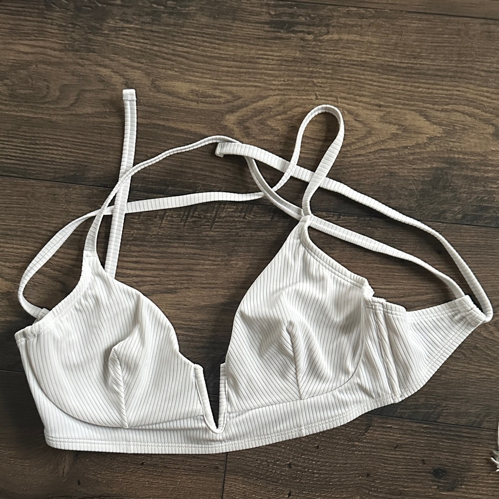 White Ribbed bikini top